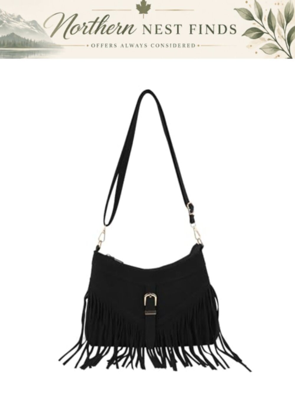 Suede Crossbody Bag Small Shoulder Bag Tassel Adjustable Detachable Strap